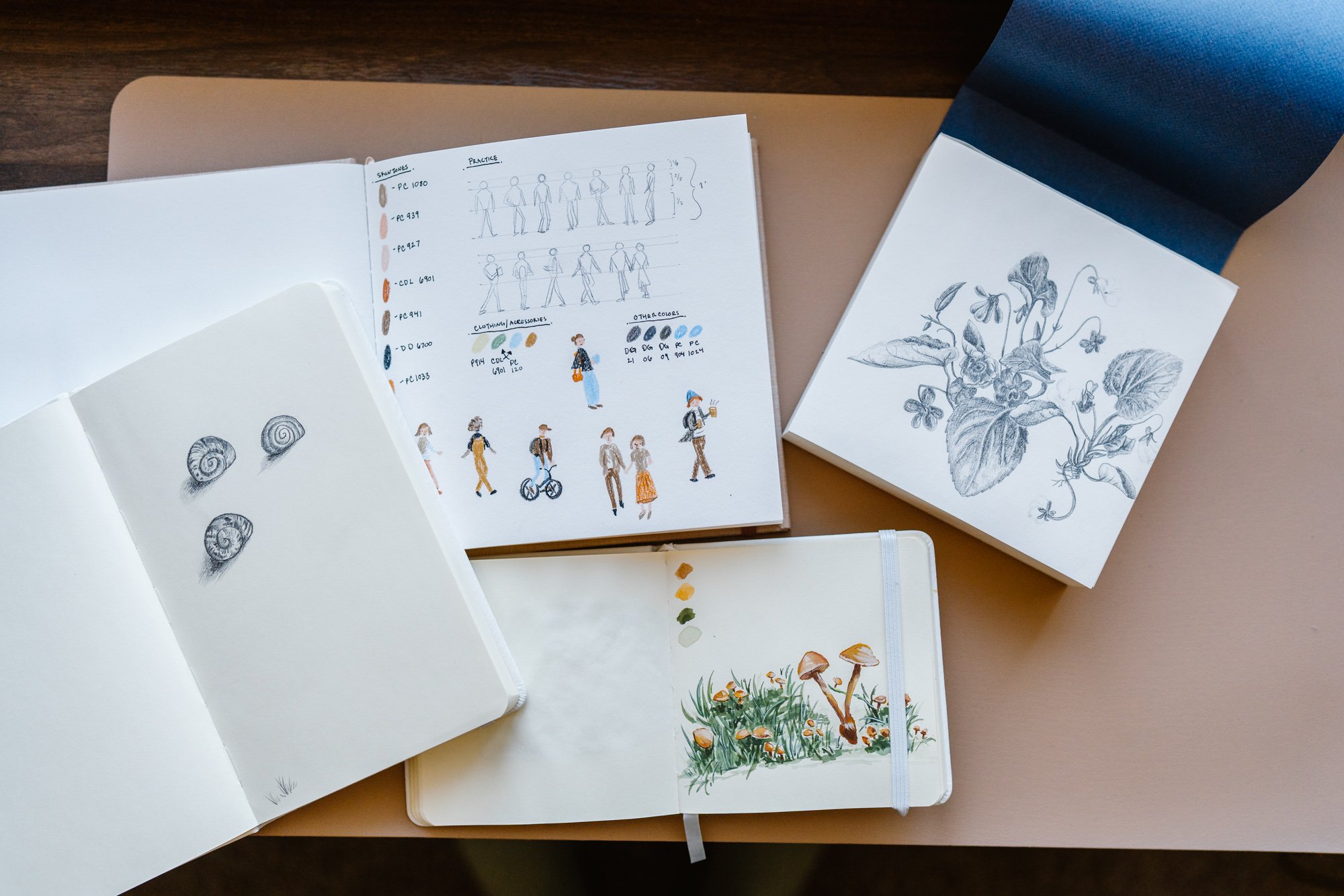 Sketchbooks and art supplies